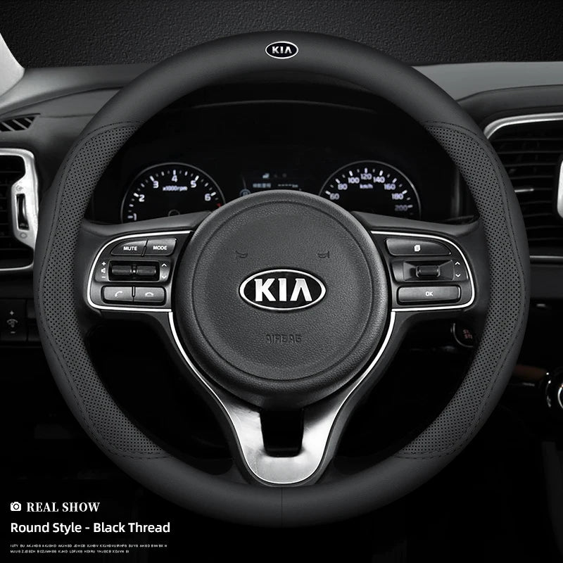 KIA Car Leather Steering Wheel Cover Anti-slip Accessories For KIA EV6 Stinger RIO Sorento Picanto Ceed Borrego Syros K4 K5 K8