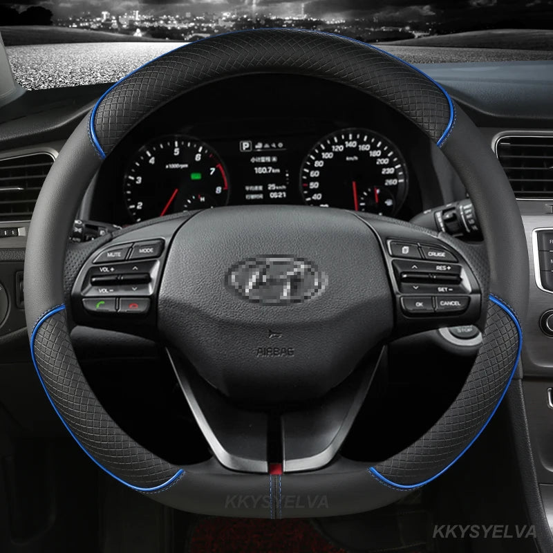 D-Shaped PU Leather Steering Wheel Cover for Hyundai Ioniq 2016–2022 – Interior Auto Accessory