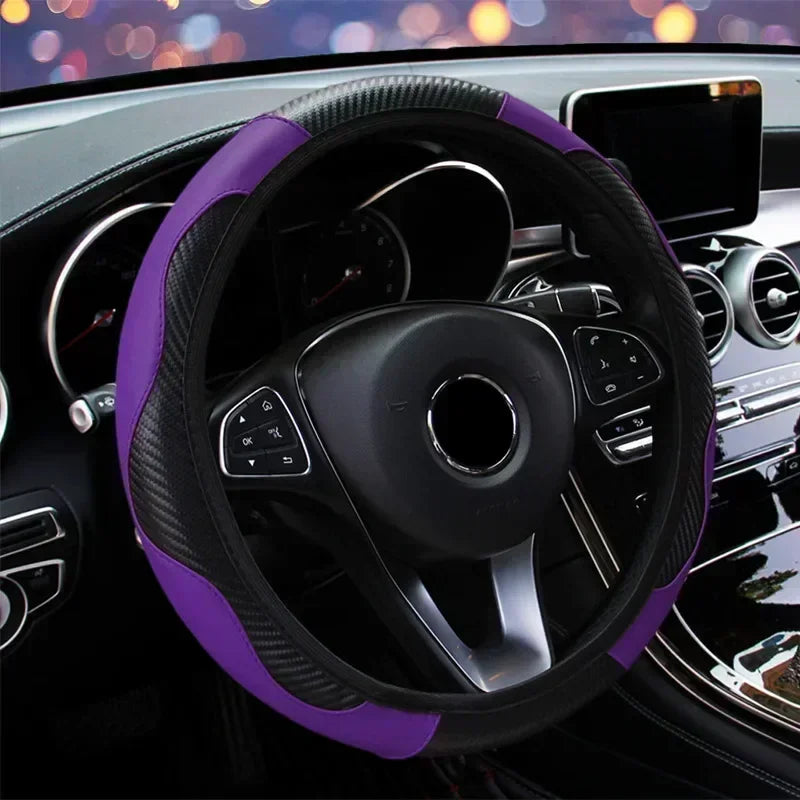 PU Carbon Fiber Leather Steering Wheel Cover
