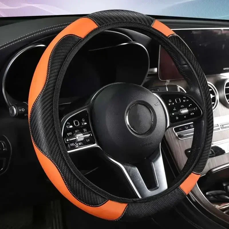PU Carbon Fiber Leather Steering Wheel Cover