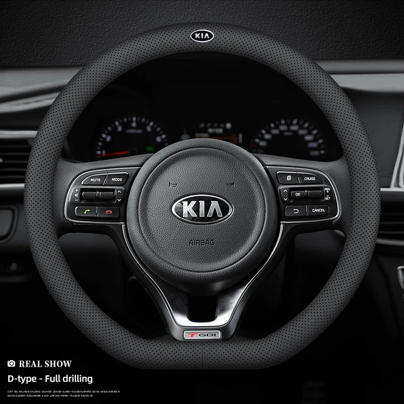 KIA Car Leather Steering Wheel Cover Anti-slip Accessories For KIA EV6 Stinger RIO Sorento Picanto Ceed Borrego Syros K4 K5 K8