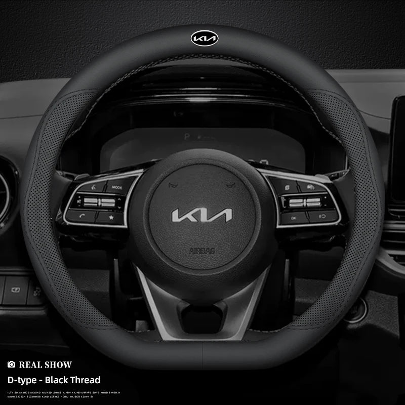 KIA Car Leather Steering Wheel Cover Anti-slip Accessories For KIA EV6 Stinger RIO Sorento Picanto Ceed Borrego Syros K4 K5 K8