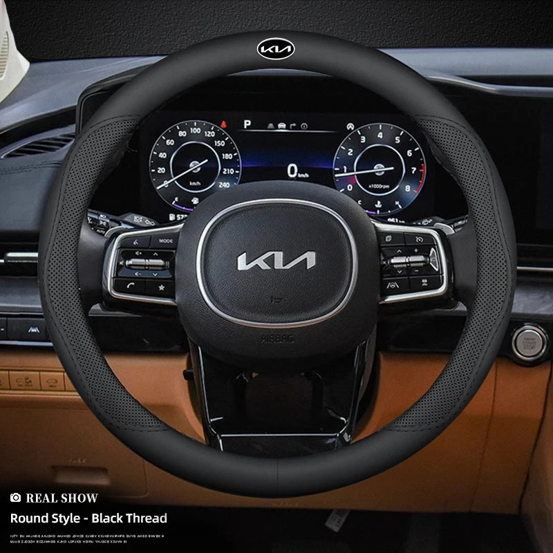KIA Car Leather Steering Wheel Cover Anti-slip Accessories For KIA EV6 Stinger RIO Sorento Picanto Ceed Borrego Syros K4 K5 K8