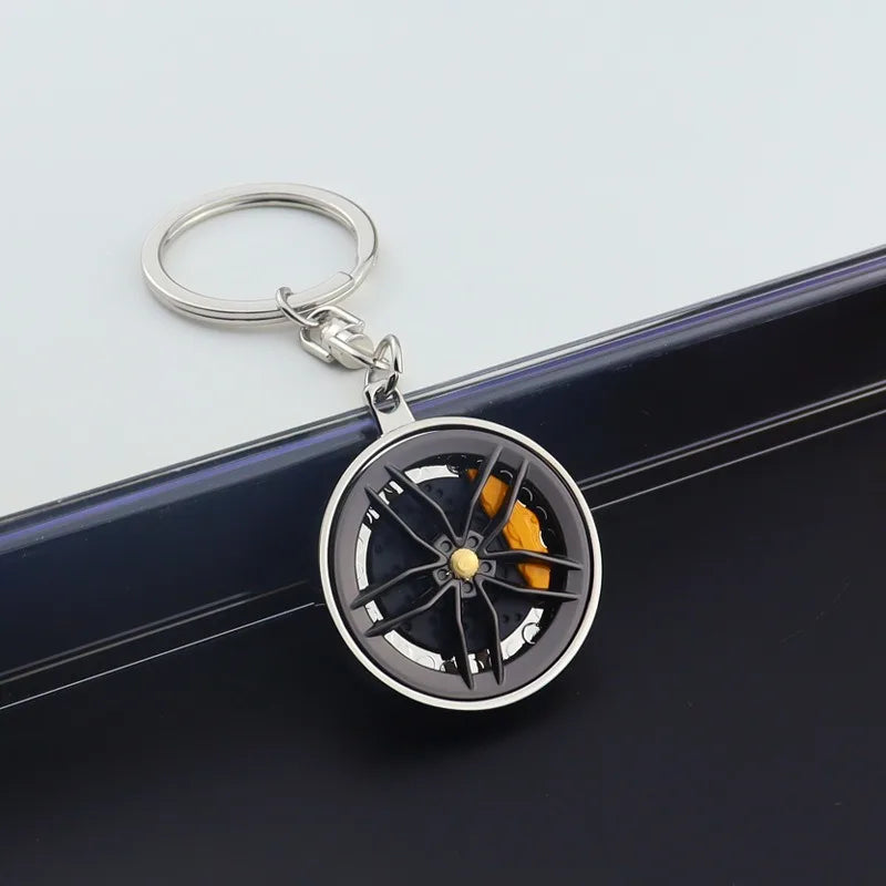 Creative Metal Wheel Hub Rotary Bearing Keychain Fashionable Alloy Accessory Daily Use Car Key Ring Brake Disc Clamp Pendant