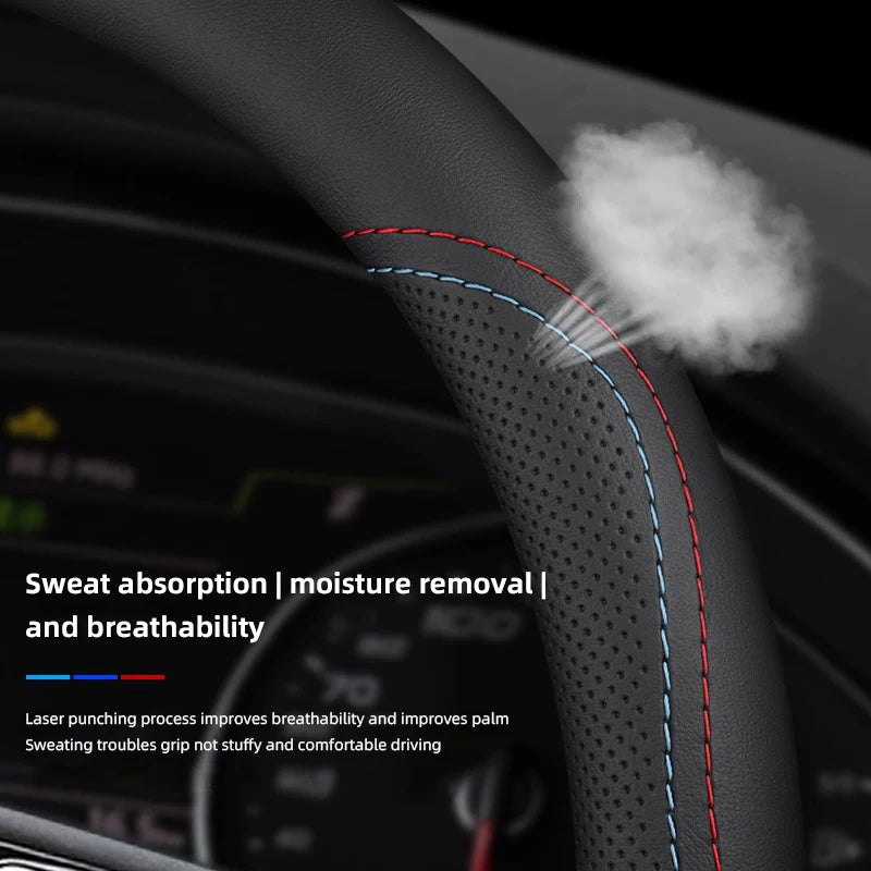 KIA Car Leather Steering Wheel Cover Anti-slip Accessories For KIA EV6 Stinger RIO Sorento Picanto Ceed Borrego Syros K4 K5 K8