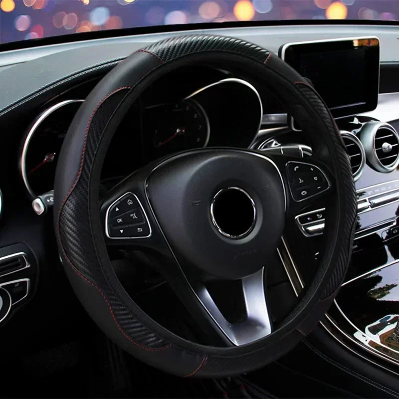 PU Carbon Fiber Leather Steering Wheel Cover