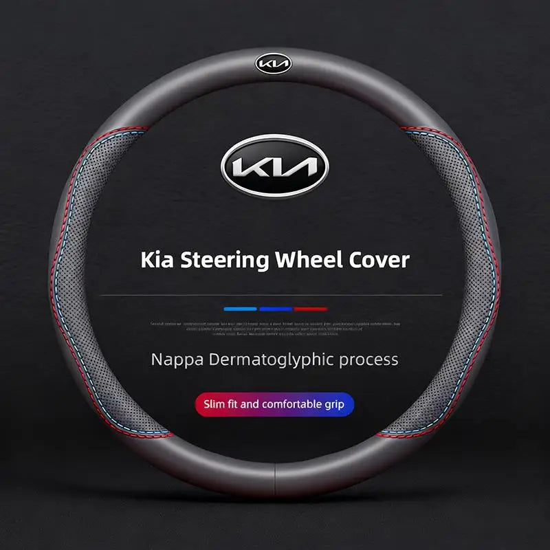 KIA Car Leather Steering Wheel Cover Anti-slip Accessories For KIA EV6 Stinger RIO Sorento Picanto Ceed Borrego Syros K4 K5 K8