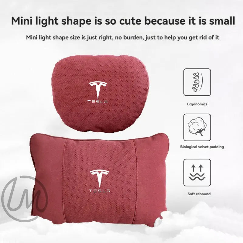 Tesla Car Neck & Lumbar Support Pillow – Compatible with Model 3, Y, S, X, and S-Class