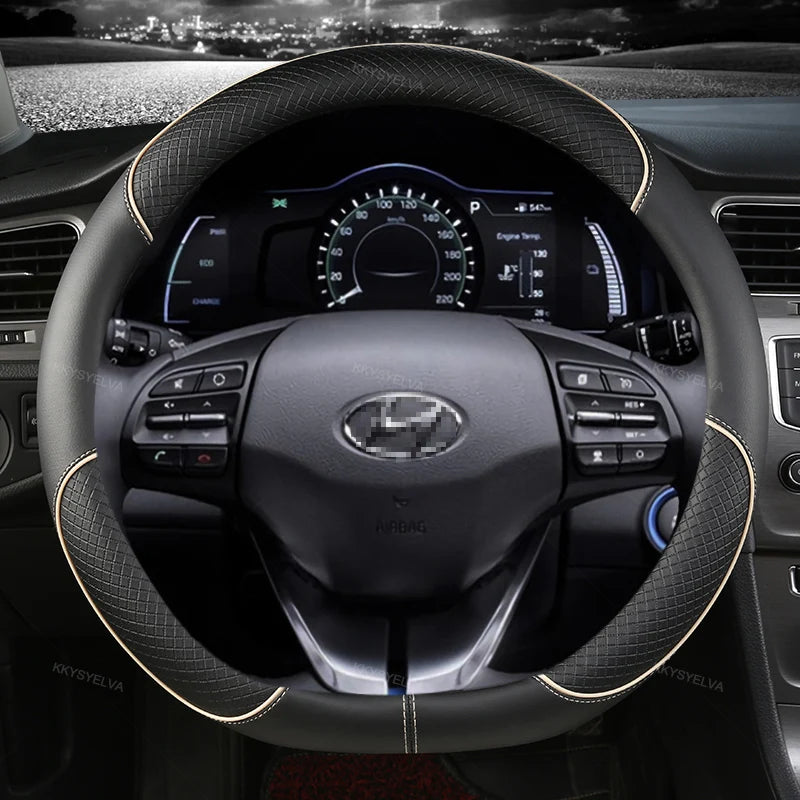 D-Shaped PU Leather Steering Wheel Cover for Hyundai Ioniq 2016–2022 – Interior Auto Accessory