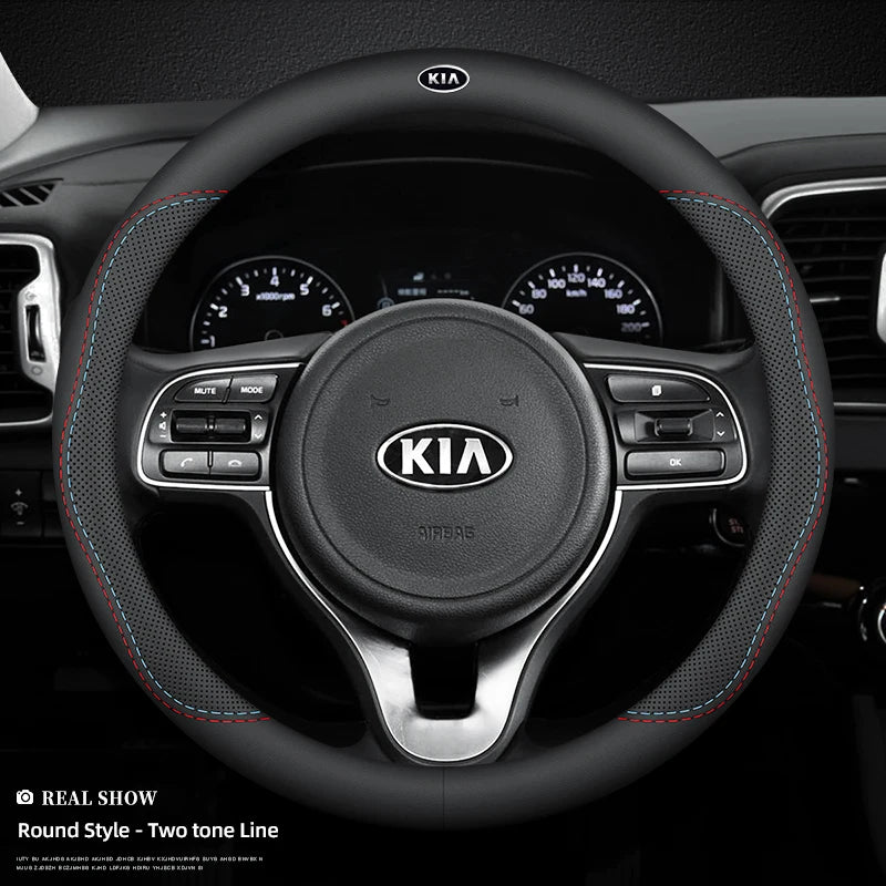 KIA Car Leather Steering Wheel Cover Anti-slip Accessories For KIA EV6 Stinger RIO Sorento Picanto Ceed Borrego Syros K4 K5 K8