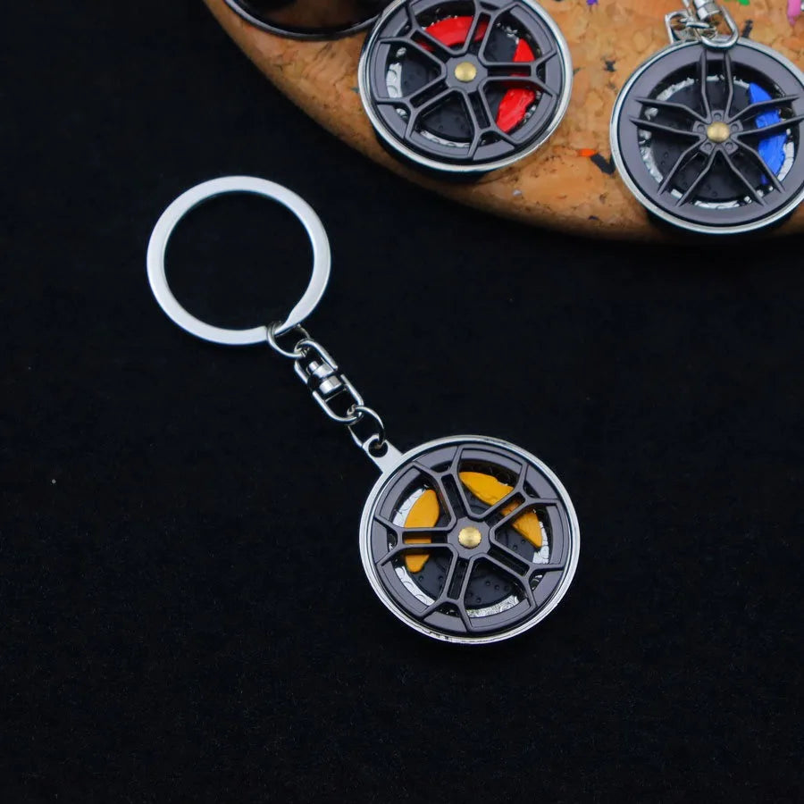 Creative Metal Wheel Hub Rotary Bearing Keychain Fashionable Alloy Accessory Daily Use Car Key Ring Brake Disc Clamp Pendant
