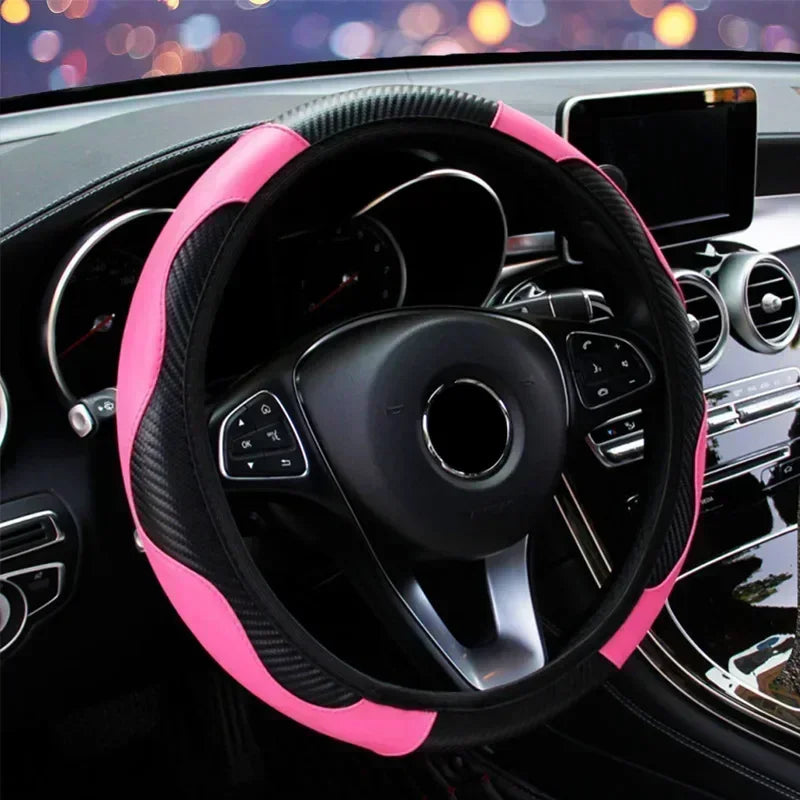 PU Carbon Fiber Leather Steering Wheel Cover