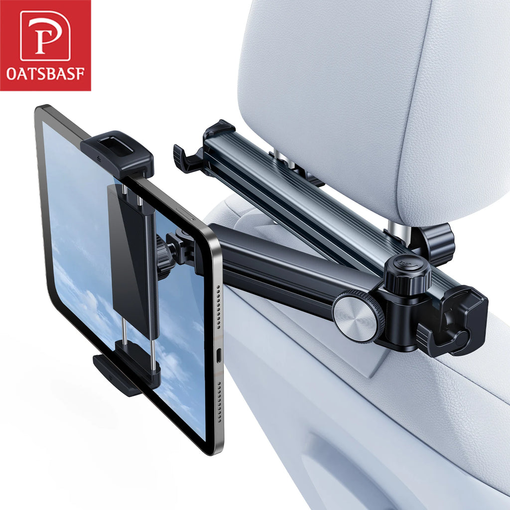 Universal Car Headrest Mount – 360° Rotating Adjustable Arm for Tablets & Smartphones