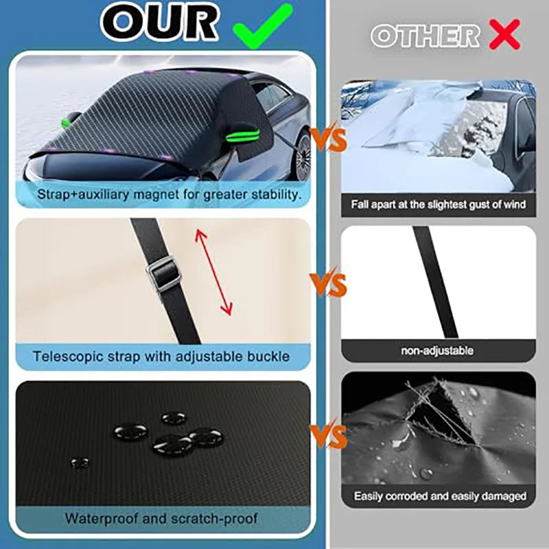 Magnetic Large Windshield Snow & Frost Cover with Side Window and Mirror Protection