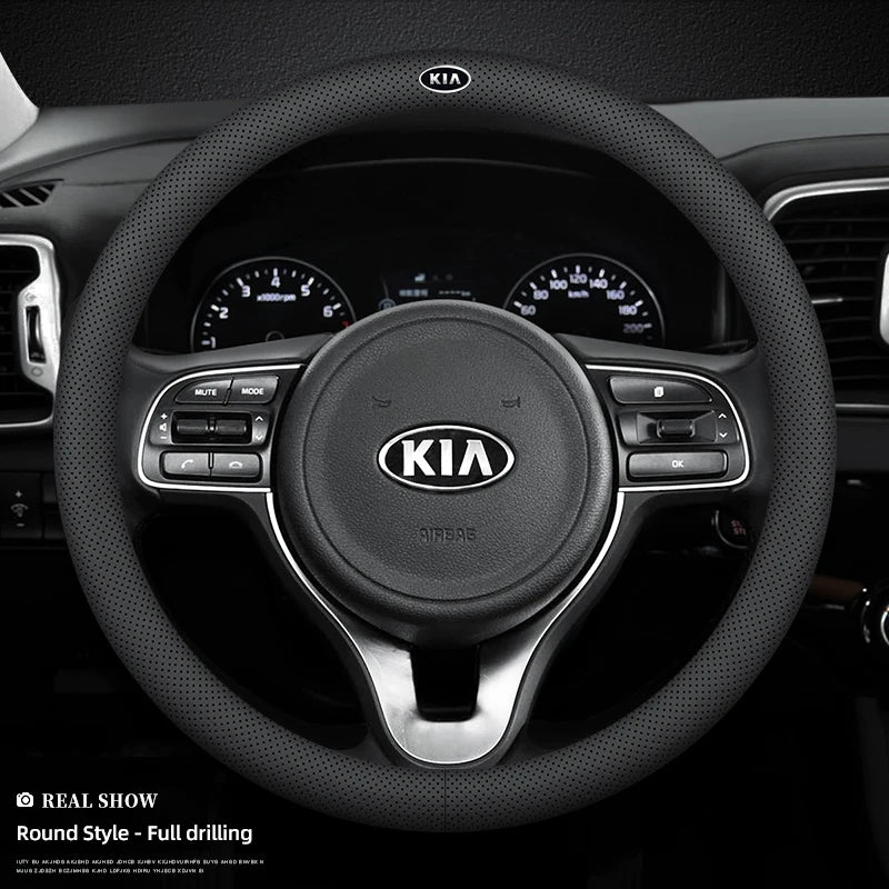 KIA Car Leather Steering Wheel Cover Anti-slip Accessories For KIA EV6 Stinger RIO Sorento Picanto Ceed Borrego Syros K4 K5 K8