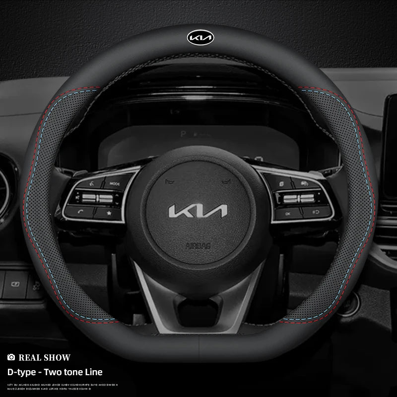 KIA Car Leather Steering Wheel Cover Anti-slip Accessories For KIA EV6 Stinger RIO Sorento Picanto Ceed Borrego Syros K4 K5 K8