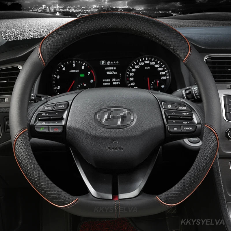 D-Shaped PU Leather Steering Wheel Cover for Hyundai Ioniq 2016–2022 – Interior Auto Accessory