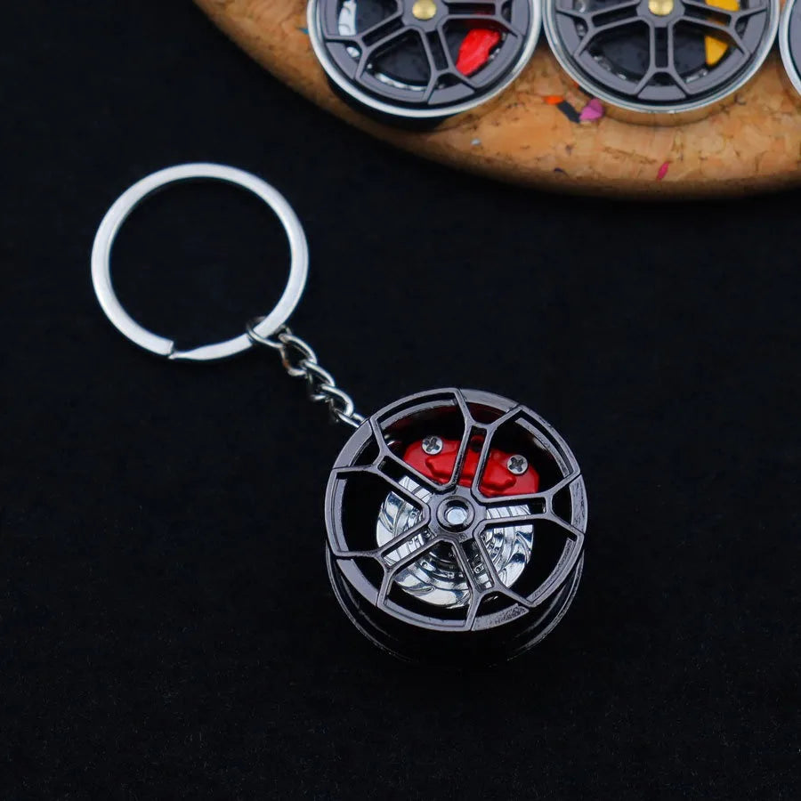 Creative Metal Wheel Hub Rotary Bearing Keychain Fashionable Alloy Accessory Daily Use Car Key Ring Brake Disc Clamp Pendant