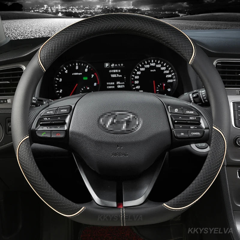 D-Shaped PU Leather Steering Wheel Cover for Hyundai Ioniq 2016–2022 – Interior Auto Accessory