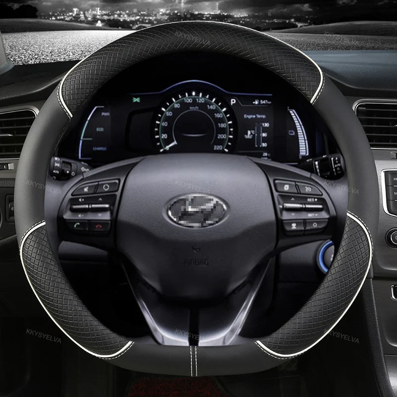 D-Shaped PU Leather Steering Wheel Cover for Hyundai Ioniq 2016–2022 – Interior Auto Accessory