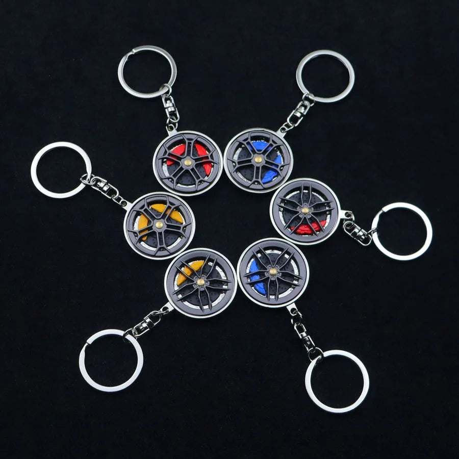 Creative Metal Wheel Hub Rotary Bearing Keychain Fashionable Alloy Accessory Daily Use Car Key Ring Brake Disc Clamp Pendant
