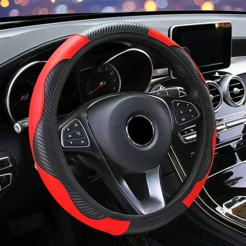 PU Carbon Fiber Leather Steering Wheel Cover