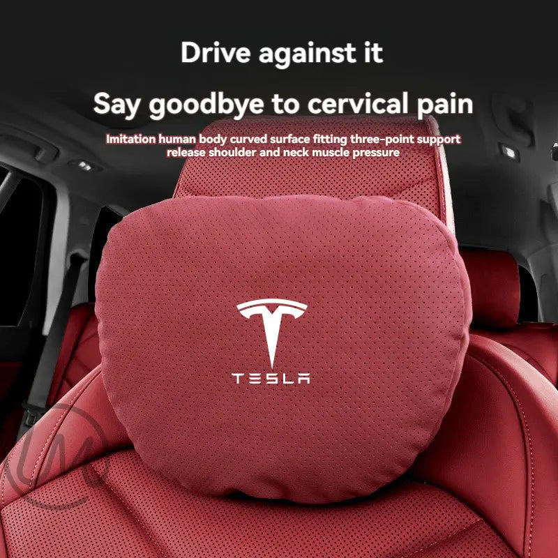 Tesla Car Neck & Lumbar Support Pillow – Compatible with Model 3, Y, S, X, and S-Class