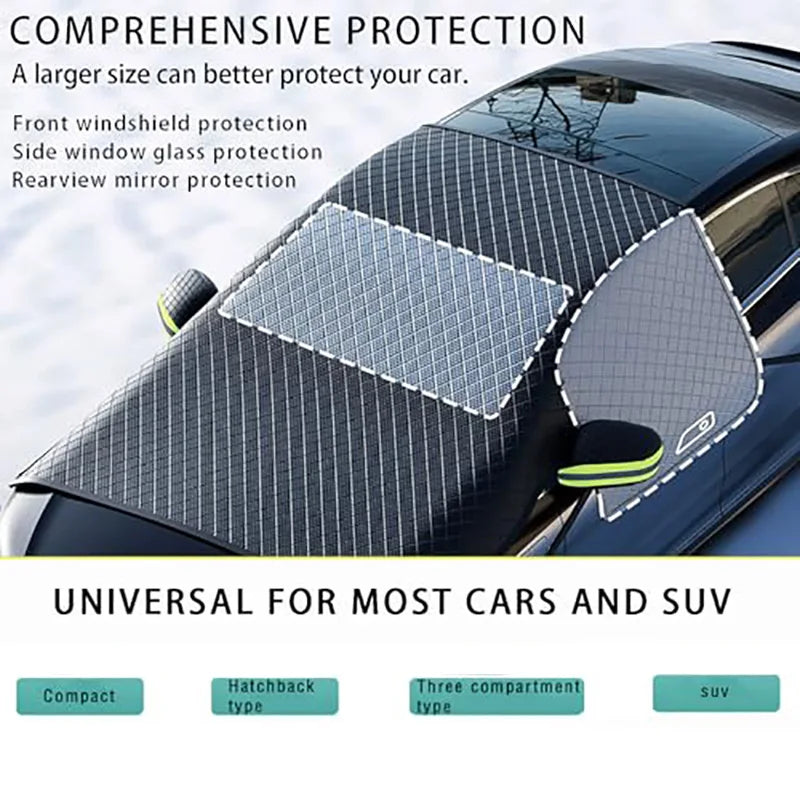 Magnetic Large Windshield Snow & Frost Cover with Side Window and Mirror Protection