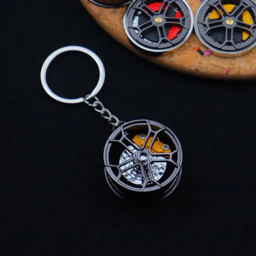 Creative Metal Wheel Hub Rotary Bearing Keychain Fashionable Alloy Accessory Daily Use Car Key Ring Brake Disc Clamp Pendant