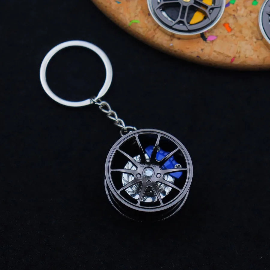 Creative Metal Wheel Hub Rotary Bearing Keychain Fashionable Alloy Accessory Daily Use Car Key Ring Brake Disc Clamp Pendant