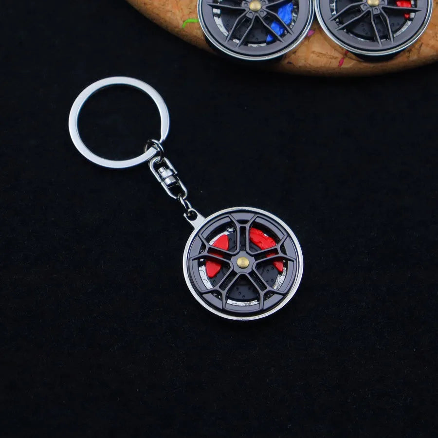 Creative Metal Wheel Hub Rotary Bearing Keychain Fashionable Alloy Accessory Daily Use Car Key Ring Brake Disc Clamp Pendant