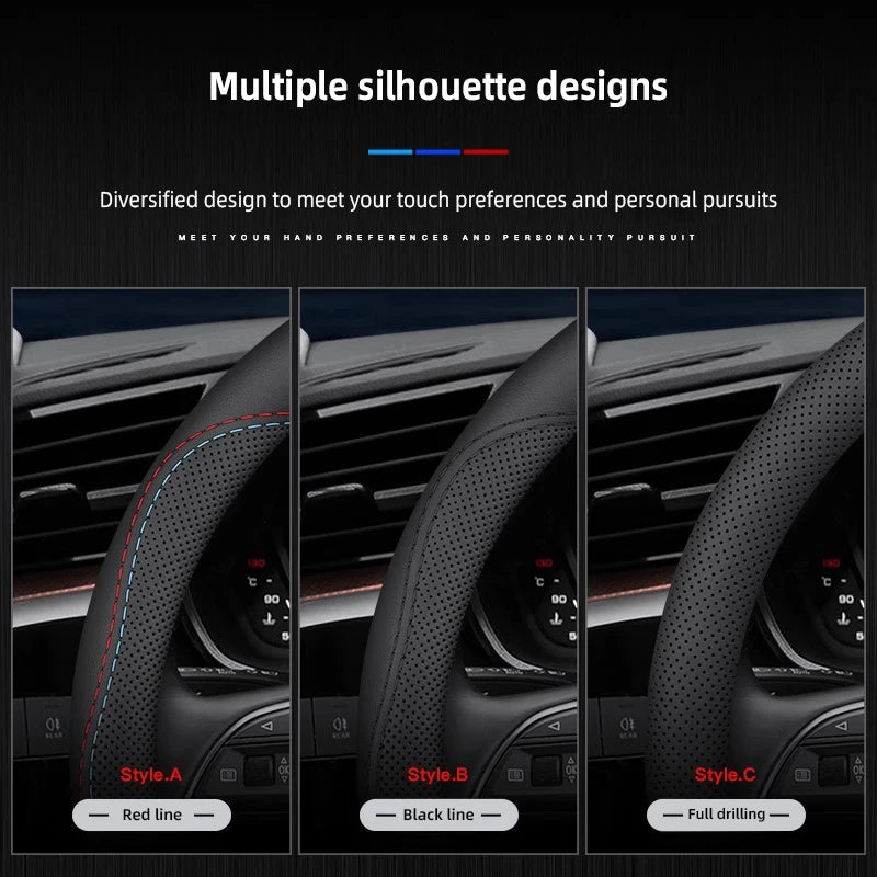 KIA Car Leather Steering Wheel Cover Anti-slip Accessories For KIA EV6 Stinger RIO Sorento Picanto Ceed Borrego Syros K4 K5 K8