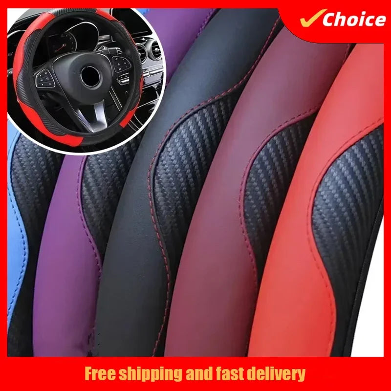PU Carbon Fiber Leather Steering Wheel Cover
