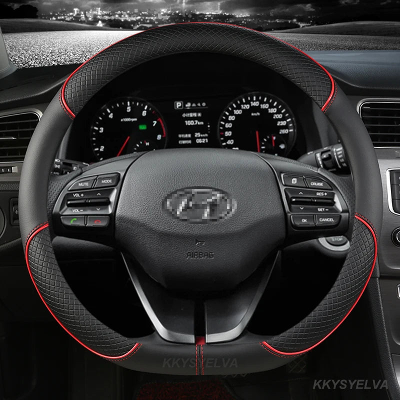 D-Shaped PU Leather Steering Wheel Cover for Hyundai Ioniq 2016–2022 – Interior Auto Accessory