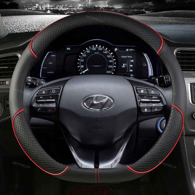 D-Shaped PU Leather Steering Wheel Cover for Hyundai Ioniq 2016–2022 – Interior Auto Accessory