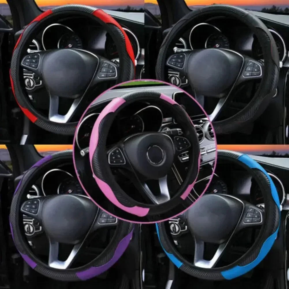PU Carbon Fiber Leather Steering Wheel Cover