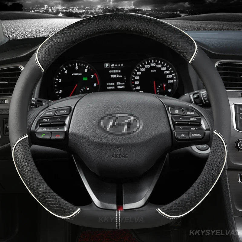 D-Shaped PU Leather Steering Wheel Cover for Hyundai Ioniq 2016–2022 – Interior Auto Accessory