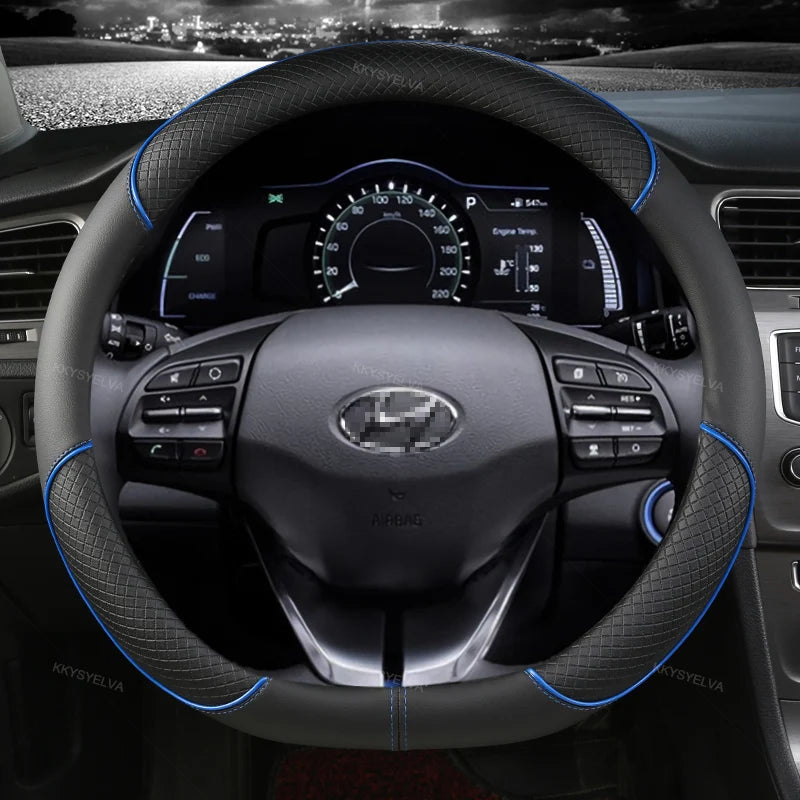 D-Shaped PU Leather Steering Wheel Cover for Hyundai Ioniq 2016–2022 – Interior Auto Accessory