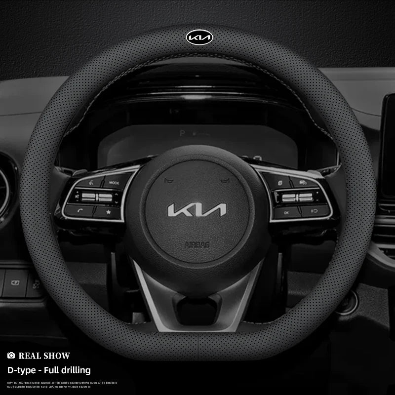 KIA Car Leather Steering Wheel Cover Anti-slip Accessories For KIA EV6 Stinger RIO Sorento Picanto Ceed Borrego Syros K4 K5 K8