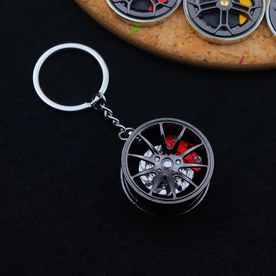 Creative Metal Wheel Hub Rotary Bearing Keychain Fashionable Alloy Accessory Daily Use Car Key Ring Brake Disc Clamp Pendant