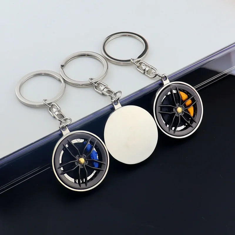 Creative Metal Wheel Hub Rotary Bearing Keychain Fashionable Alloy Accessory Daily Use Car Key Ring Brake Disc Clamp Pendant