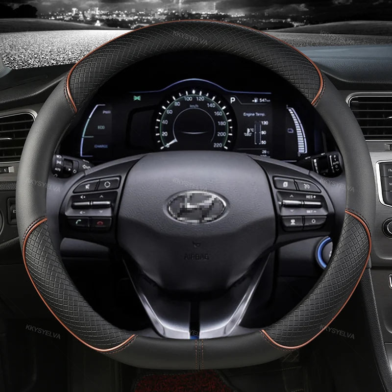 D-Shaped PU Leather Steering Wheel Cover for Hyundai Ioniq 2016–2022 – Interior Auto Accessory