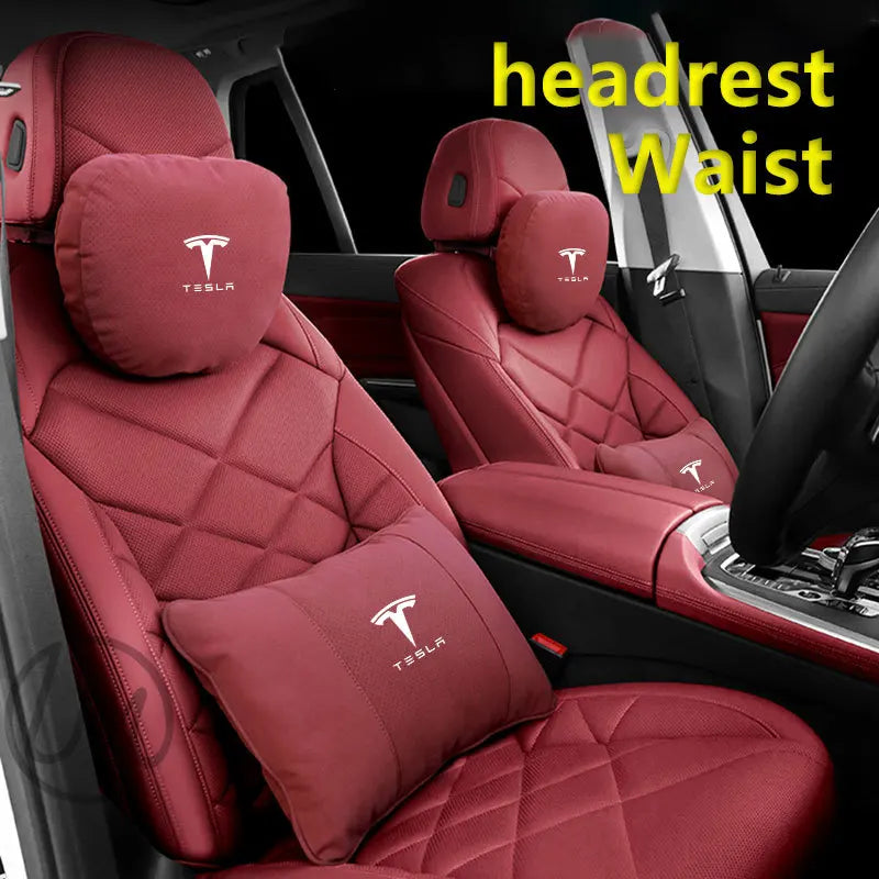 Tesla Car Neck & Lumbar Support Pillow – Compatible with Model 3, Y, S, X, and S-Class